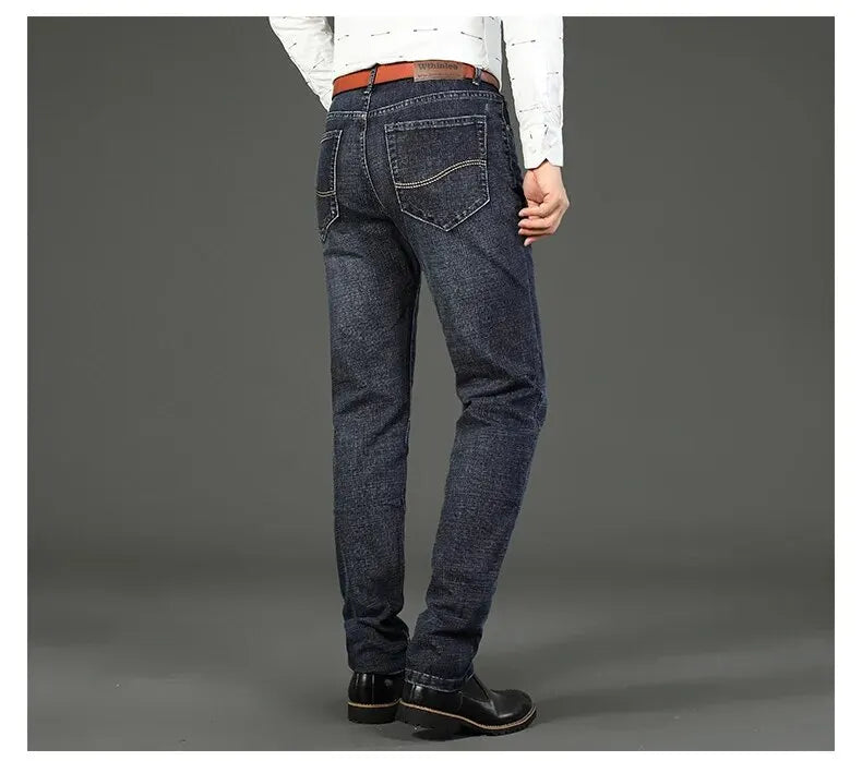 Wthinlee Men’s Business Jeans – Classic Straight Stretch Denim Trousers in Blue & Black