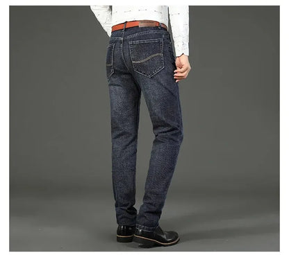 Wthinlee Men’s Business Jeans – Classic Straight Stretch Denim Trousers in Blue & Black