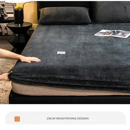 Soft Warm Plush Fitted Sheet – Elastic Mattress Cover Fluffy Coral Fleece Bed Linen for Winter, Luxury Double Bed Bedding