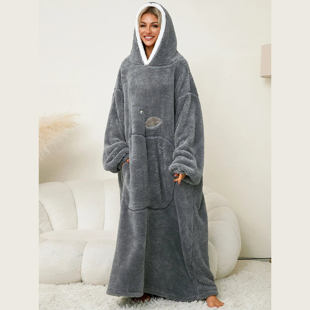 Women’s Oversized Wearable Blanket Hoodie – Winter Warm Thick Pajama with Sleeves