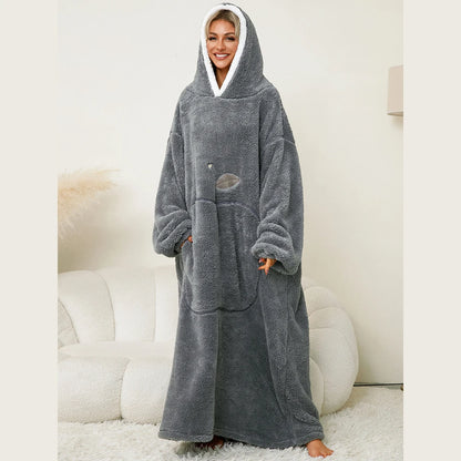 Women’s Oversized Wearable Blanket Hoodie – Winter Warm Thick Pajama with Sleeves