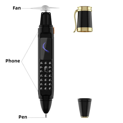 Pen Phone Portable Fan 3-in-1 Mobile – Dual SIM, Bluetooth, Call Recorder, Magic Voice Pen Style Telephone