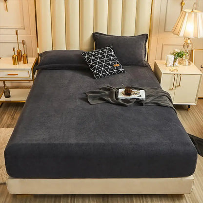 WOSTAR Winter Warm Plush Fitted Sheet | Elastic Mattress Cover | Fluffy Flannel Bed Linen | Couple Luxury Double Bed Bedding 160x200