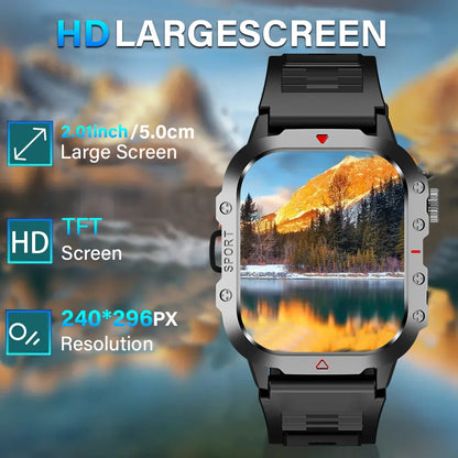 Smart Watch 2.01" HD Screen – Bluetooth Calling, LED Flashlight & Fitness Tracker for Men & Women