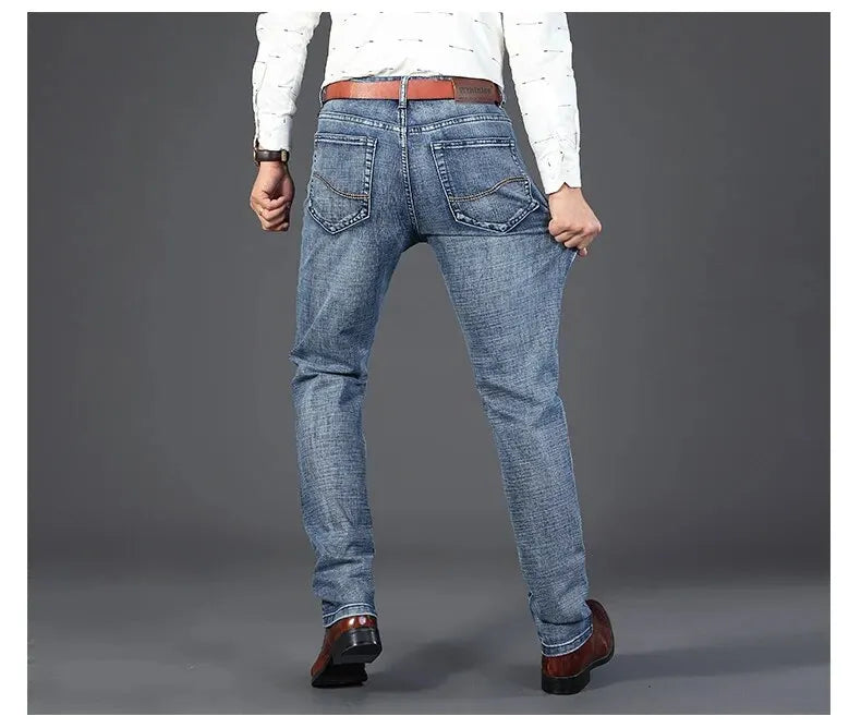 Wthinlee Men’s Business Jeans – Classic Straight Stretch Denim Trousers in Blue & Black