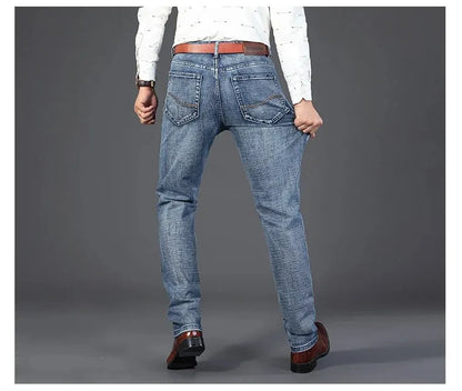 Wthinlee Men’s Business Jeans – Classic Straight Stretch Denim Trousers in Blue & Black