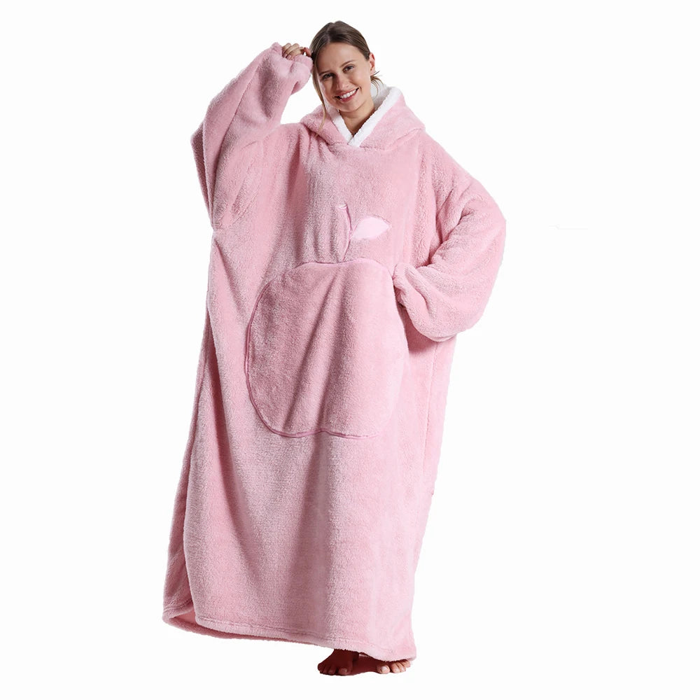 Women’s Oversized Wearable Blanket Hoodie – Winter Warm Thick Pajama with Sleeves