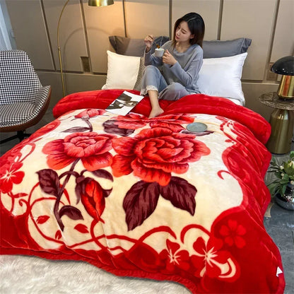 Winter Double Layer Raschel Blanket – Thick Warm Heavy Fluffy Fleece Quilt 150x200cm