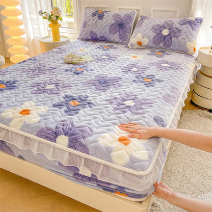 Fitted Sheet Winter Thickened Padded Three-Piece Set – Non-Slip Mattress Protective Cover