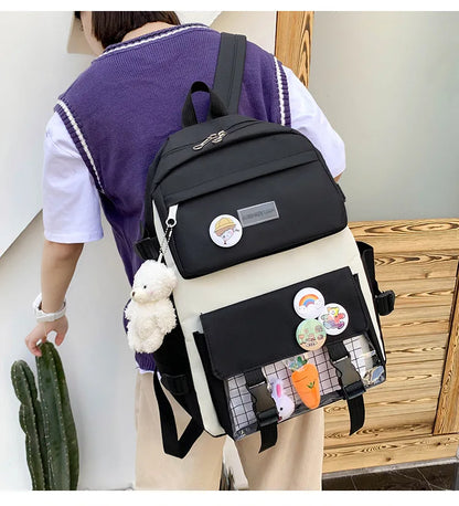 New Large-Capacity Student Backpack Set – 5-Piece Multi-Compartment School Bag for Primary, Junior & High School