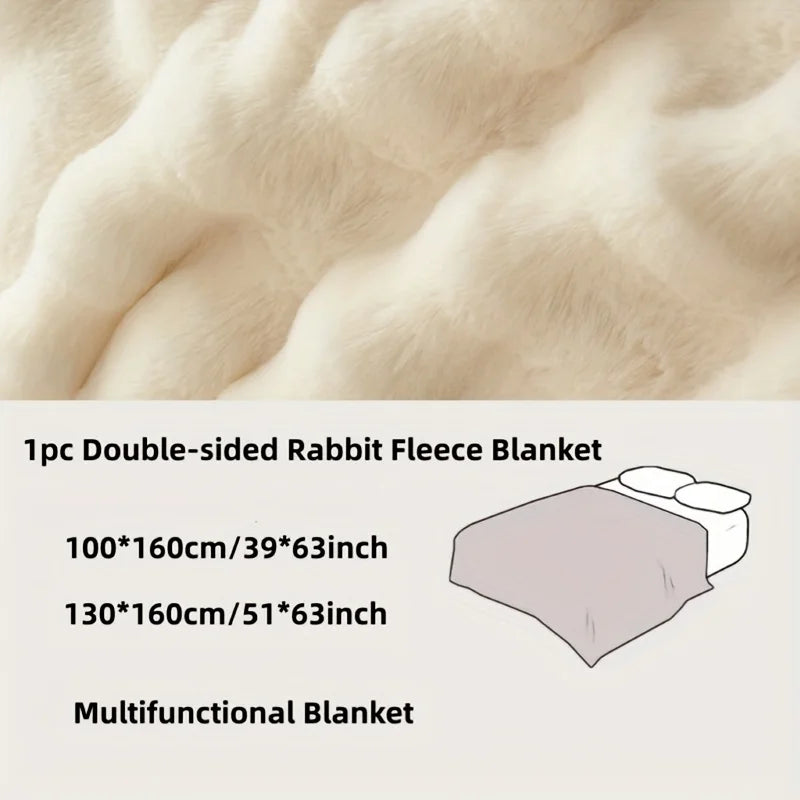 Double-Sided Faux Rabbit Fleece Blanket – Ultra Soft Warm All-Season Throw for Bed, Sofa & Travel