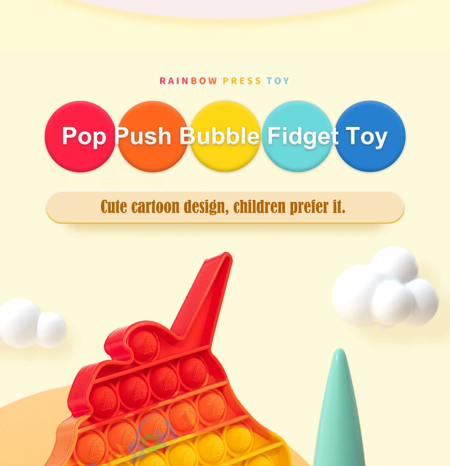 Rainbow Pop Push Bubble Fidget Toy – Stress Relief Sensory Toy for Kids & Adults
