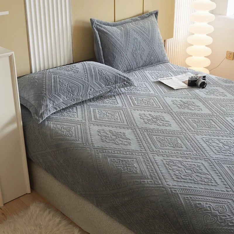 Warm Milk Velvet Bed Sheet | Thick Comfort Mattress Cover | Single, Queen & King | Elastic Band Fitted Protector