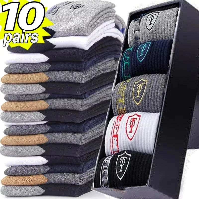 10 Pairs Breathable Cotton Sports Socks for Men – Bamboo Fiber Deodorant Business & Casual Socks