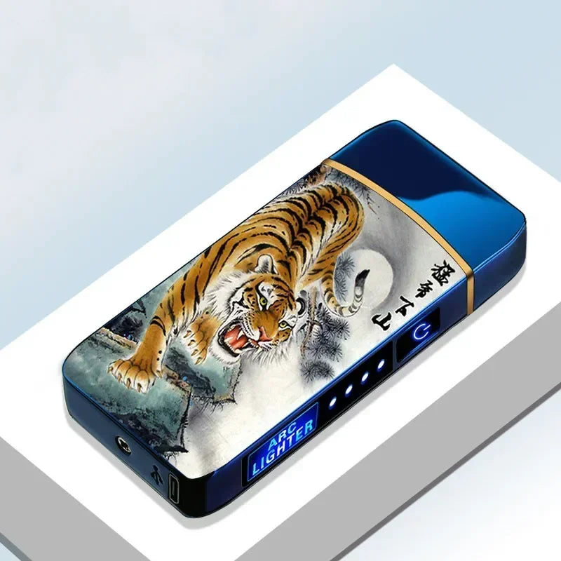 2025 Electric Windproof Metal Lighter Double Arc Flameless Plasma Rechargeable USB Lighter LED Power Display Touch Lighters Gift