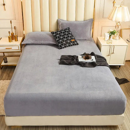 WOSTAR Winter Warm Plush Fitted Sheet | Elastic Mattress Cover | Fluffy Flannel Bed Linen | Couple Luxury Double Bed Bedding 160x200