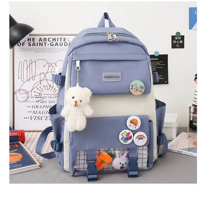 New Large-Capacity Student Backpack Set – 5-Piece Multi-Compartment School Bag for Primary, Junior & High School