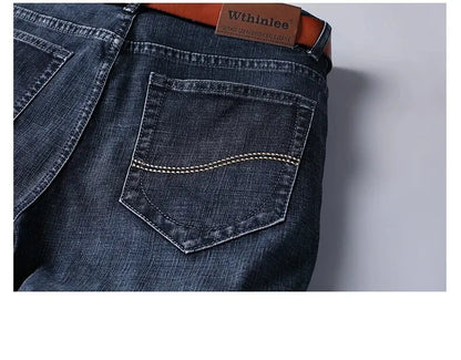 Wthinlee Men’s Business Jeans – Classic Straight Stretch Denim Trousers in Blue & Black