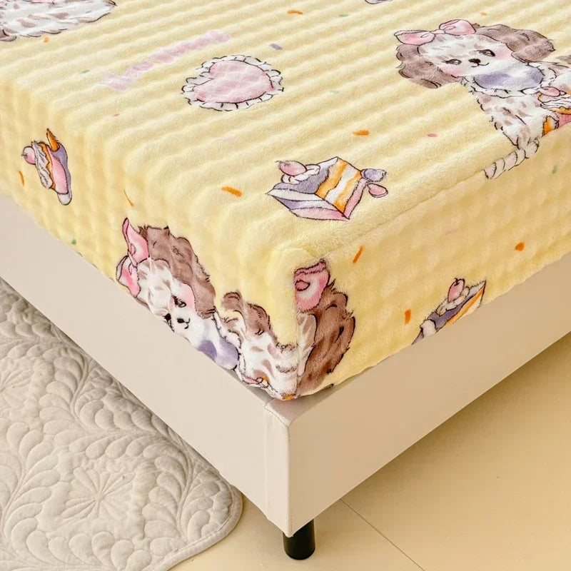 Fluffy Plush Cartoon Fleece Bed Sheet | Double Bed | Winter Warm
