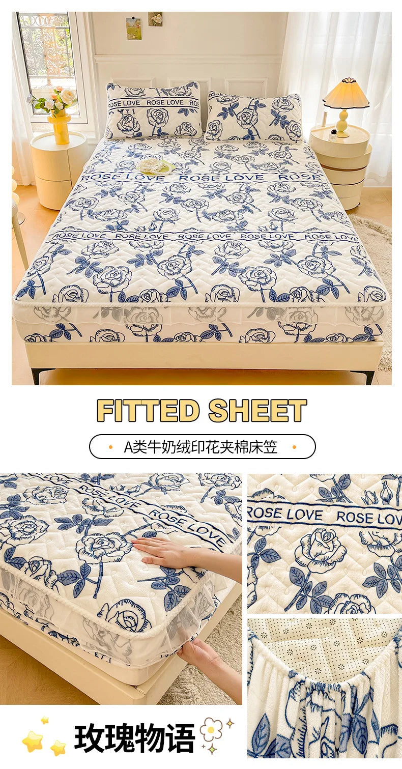 Fitted Sheet Winter Thickened Padded Three-Piece Set – Non-Slip Mattress Protective Cover