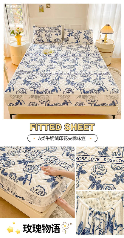 Fitted Sheet Winter Thickened Padded Three-Piece Set – Non-Slip Mattress Protective Cover