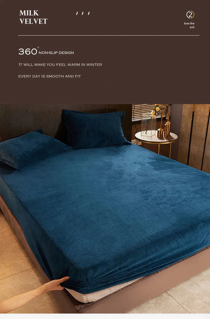 WOSTAR Winter Warm Plush Fitted Sheet | Elastic Mattress Cover | Fluffy Flannel Bed Linen | Couple Luxury Double Bed Bedding 160x200