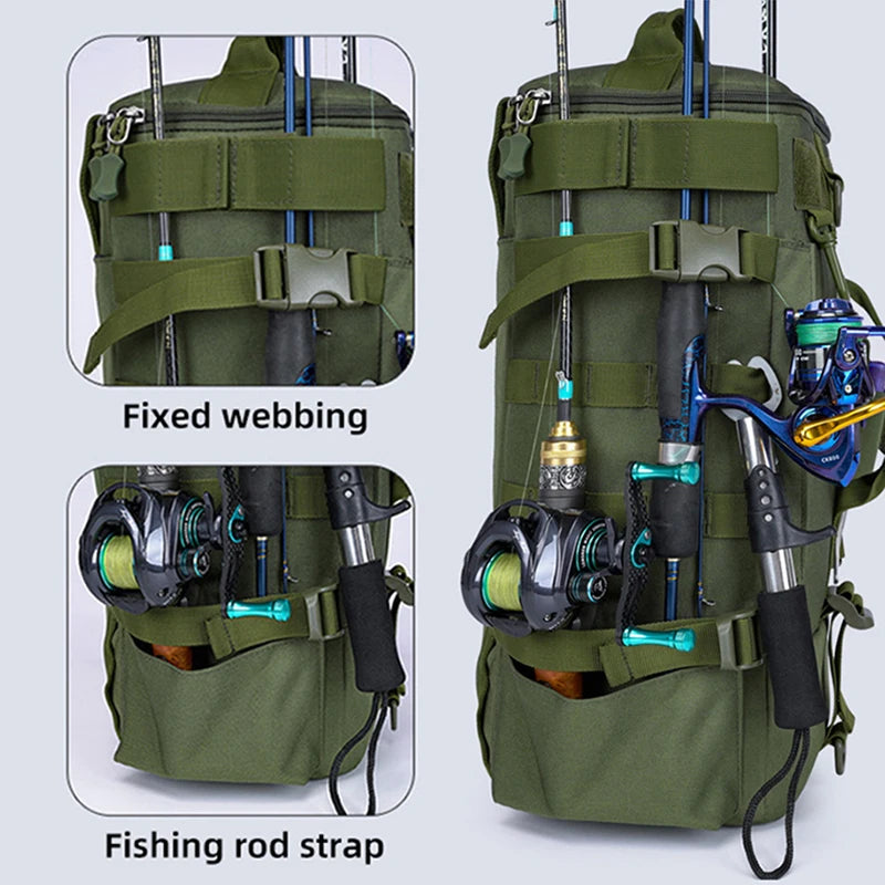 Tactical Fishing Backpack – Multifunctional Tackle Bag with Rod Holders & Outdoor Storage for Camping, Hiking & Fishing