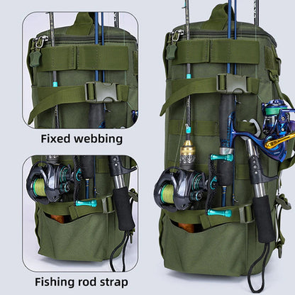 Tactical Fishing Backpack – Multifunctional Tackle Bag with Rod Holders & Outdoor Storage for Camping, Hiking & Fishing