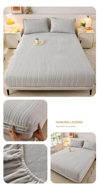 Luxury Carved Milk Velvet Fitted Sheet – Ultra Soft Thickened Mattress Protector for Winter