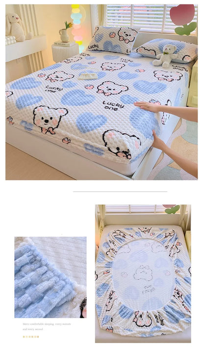 Warm Fitted Sheet Soft Velvet Bed Cover – Double Bedsheet Winter Mattress Protector Bed Linen (Pillowcase Sold Separately)