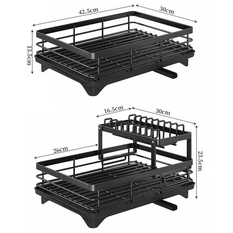 2-Tier Bowl Rack – Adjustable Dish Drainer & Kitchen Utensil Organizer