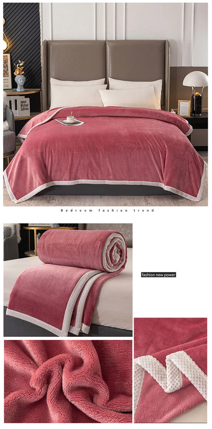 Double-Sided Thick Milk Velvet Blanket – Soft Flannel Quilt for All Seasons & Travel