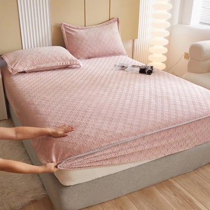 Warm Milk Velvet Bed Sheet | Thick Comfort Mattress Cover | Single, Queen & King | Elastic Band Fitted Protector