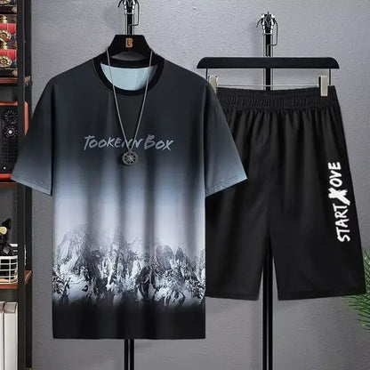 Men’s Summer Quick-Dry Tracksuit Set – 3D Printed Short Sleeve T-Shirt & Shorts Sportswear for Basketball & Casual Wear