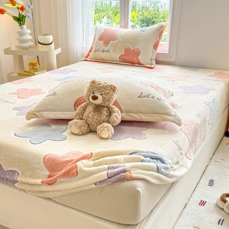 Flannel Bedsheet – Winter Fitted Sheet, Warm Simple Style Bed Linen, 120/150/180cm (No Pillowcase)