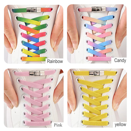 8mm No-Tie Elastic Shoe Laces – Press Lock Flat Shoelaces for Kids & Adults