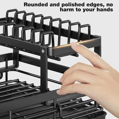 2-Tier Bowl Rack – Adjustable Dish Drainer & Kitchen Utensil Organizer