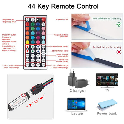 LED Strip Lights with 44-Key Remote – RGB Light Tape for Room, Home & Party Decor
