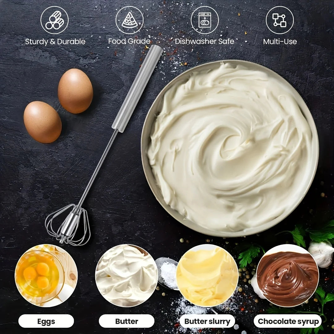 Stainless Steel Egg Beater – Semi-Automatic Hand Mixer for Baking & Cooking