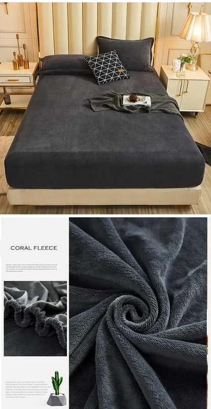 WOSTAR Winter Warm Plush Fitted Sheet | Elastic Mattress Cover | Fluffy Flannel Bed Linen | Couple Luxury Double Bed Bedding 160x200