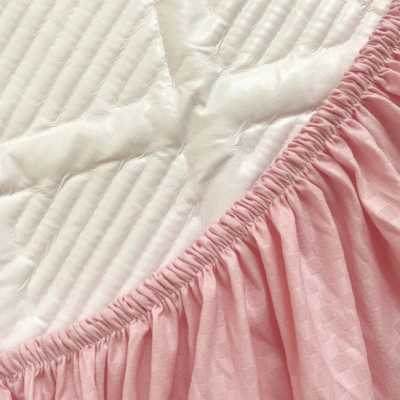 Super Nordic Thick and Warm Fitted Sheet with Elastic Bands & Princess Waterproof Bed Skirt – Pink Mattress Covers