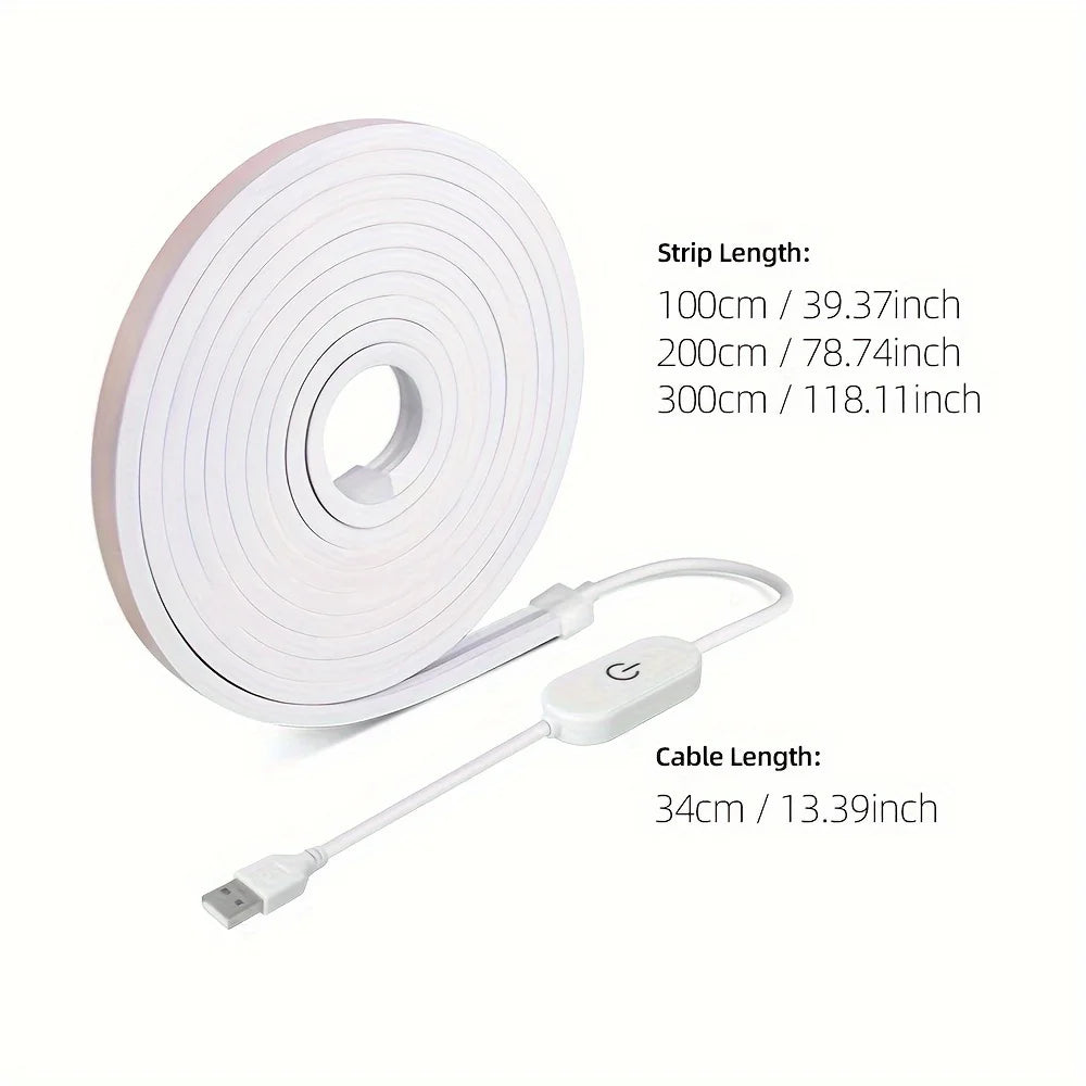 USB LED Neon Strip Light – 5V Dimmable Touch Sensor Flexible Waterproof Silicone Light for Home & Outdoor Decor