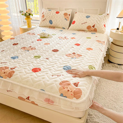 Fitted Sheet Winter Thickened Padded Three-Piece Set – Non-Slip Mattress Protective Cover