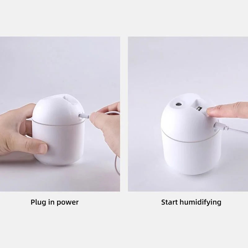 Air Humidifier & Essential Oil Diffuser – Ultrasonic Mute Mist Maker with LED Color Lamp for Home & Car