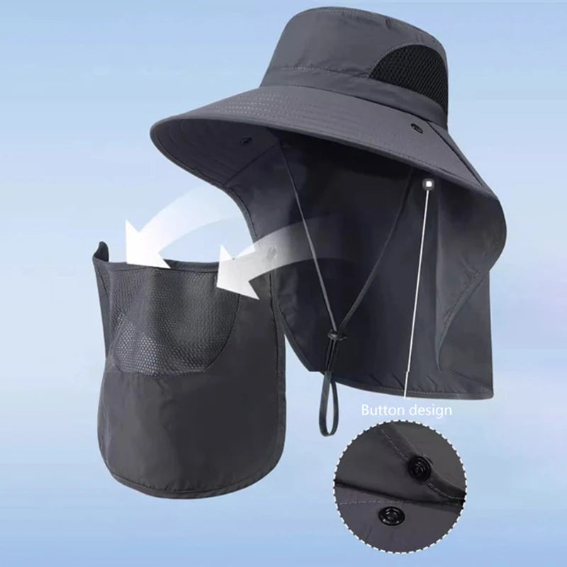 Summer UV Protection Sun Hat – Outdoor Fishing, Hiking & Camping Bucket Cap with Neck Flap for Men & Women