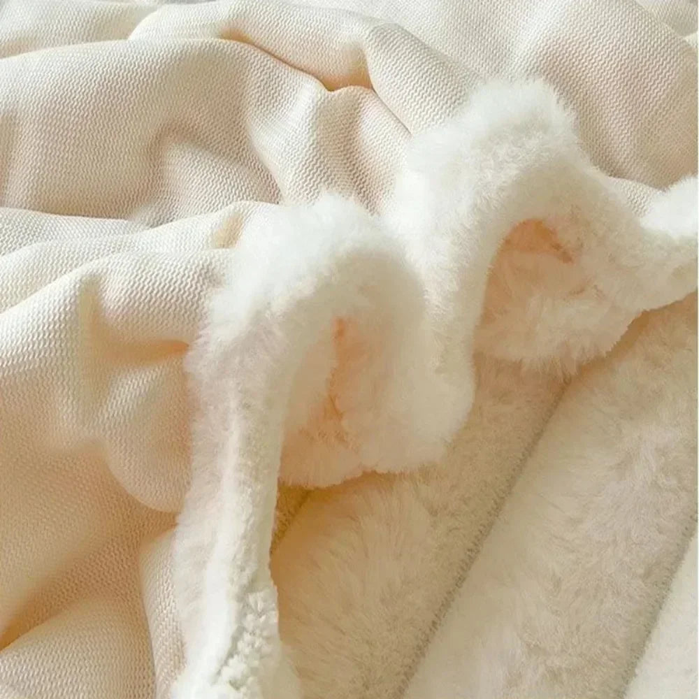Soft Warm Plush Mattress Protector Cover – Winter Couple Fitted Sheet, Black & White Plaid Elastic Bed Protection Pad