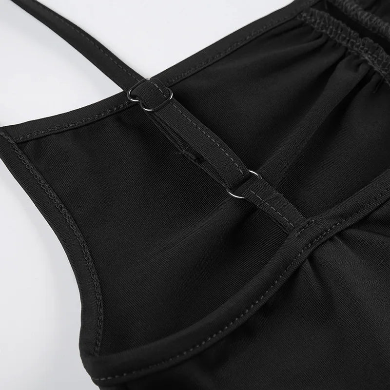 Sweetown Women’s Black Sleeveless Bodysuit – Spaghetti Strap Sexy Vacation Wear