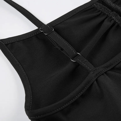 Sweetown Women’s Black Sleeveless Bodysuit – Spaghetti Strap Sexy Vacation Wear