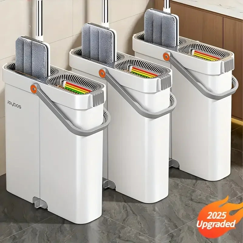 Spin Flat Mop With Bucket Set 40cm | Hands-Free Floor Cleaner with Automatic Water Separation & Microfiber Pads