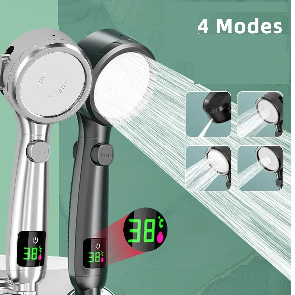 High Pressure Handheld LED Shower Head | Adjustable Water-Saving Showerhead with Digital Temperature Display & Pressurized Spray